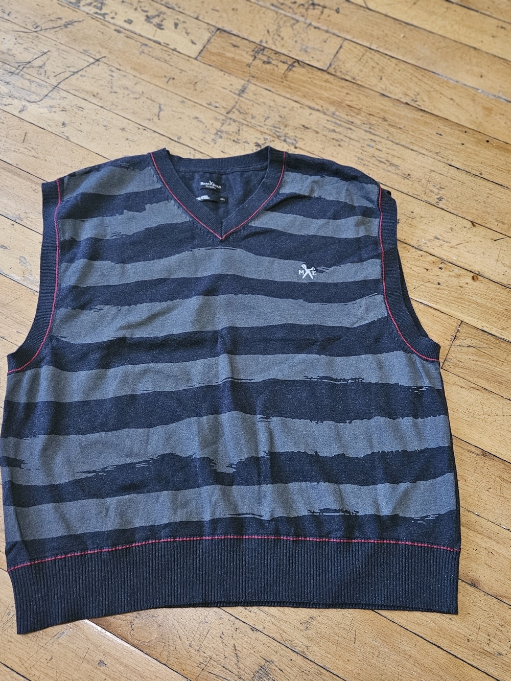 Marc Ecko Black and Gray Striped V-Neck Sweater Vest